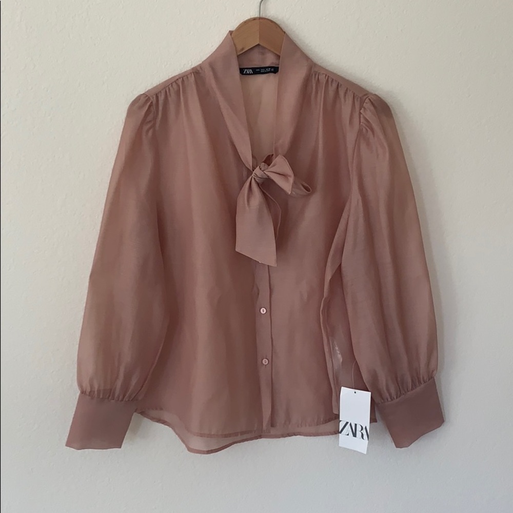 Zara Organza Pussy Bow Blouse